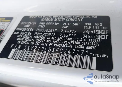 2015 Hyundai Santa Fe Sport 2.4L from USA, damaged, VIN 5XYZT3LBXFG247171